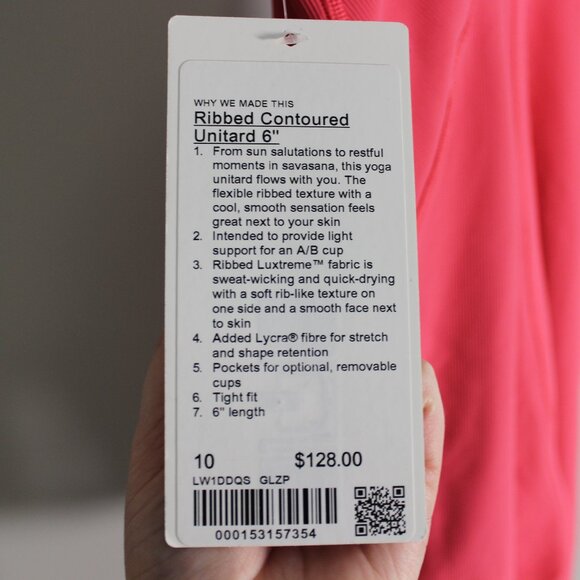 Lululemon | BNWT | Ribbed Contoured Unitard 6" | Glaze Pink | Size 10 - Picture 4 of 6